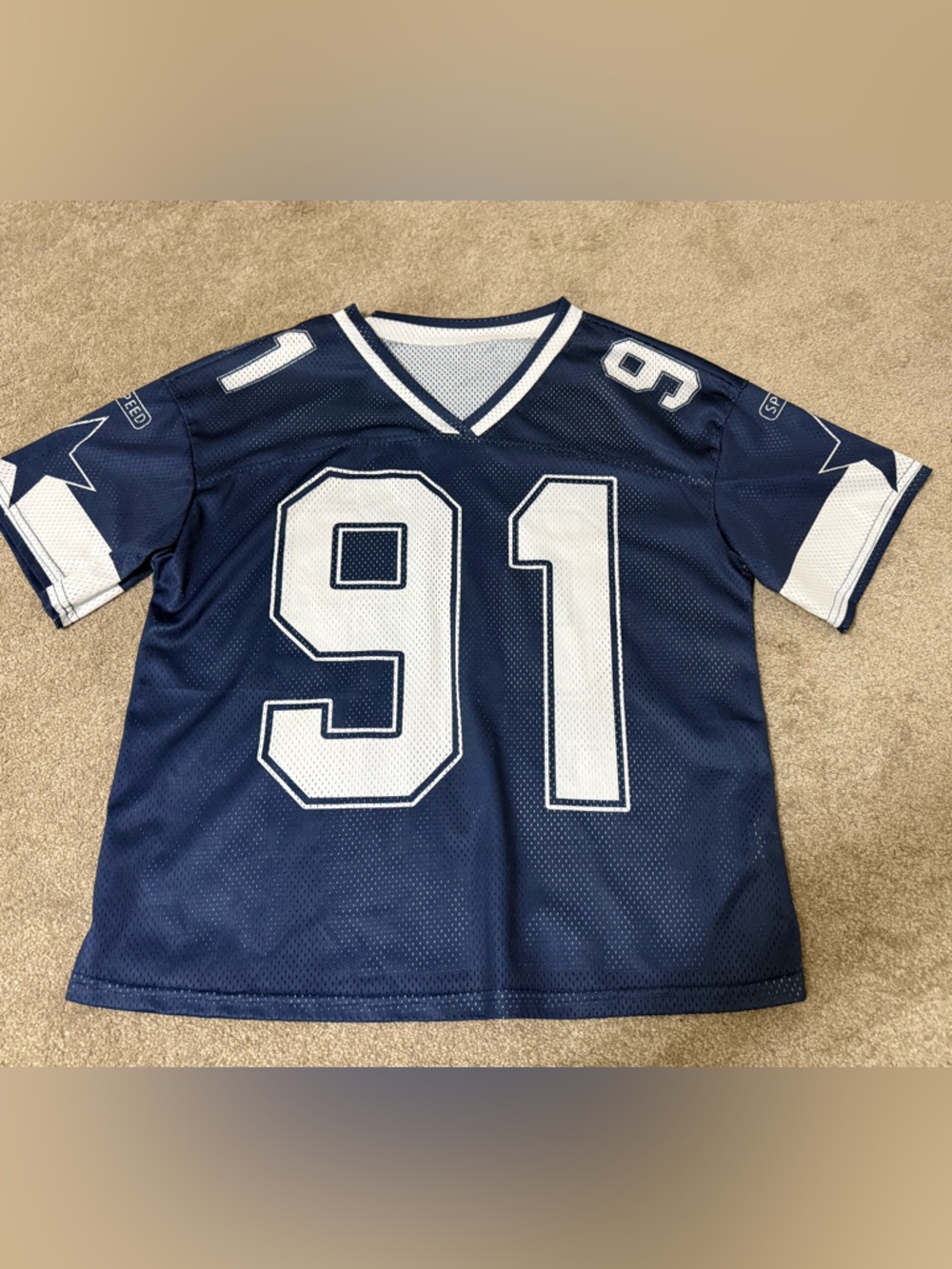 SHEIN Navy and White Mesh Football Jersey